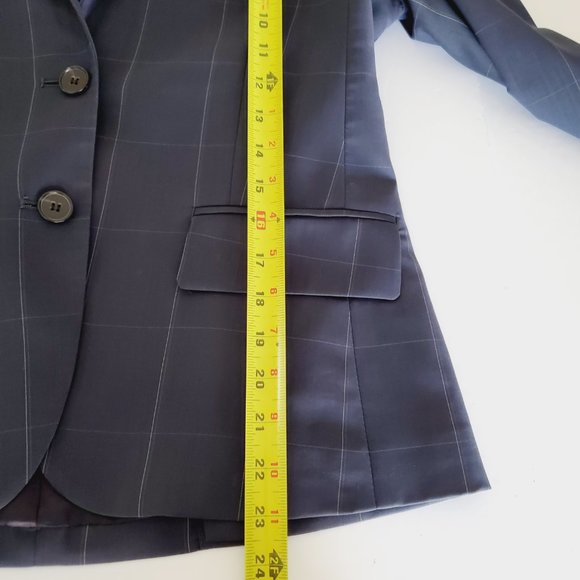 Theory Blazer Wool Check Work Career Preppy Sophisticated Academia Navy 8 - Picture 10 of 11